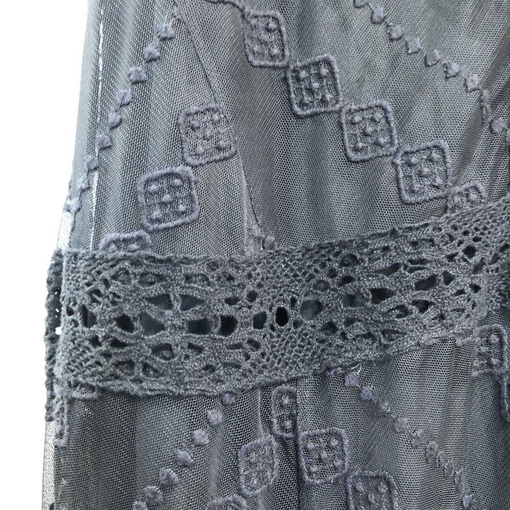 Victorias Secret Womens Lace Embroided Sheer Maxi Dress Size 6 Black Tribal Boho - Picture 4 of 12